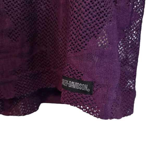 Vintage Harley Davidson Lace Top Medium Purple Long Sleeve 90s mesh sheer - Picture 3 of 7